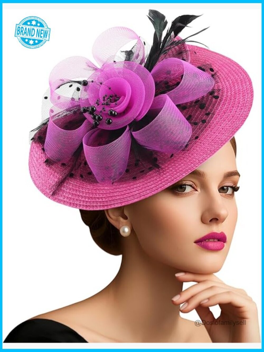Vintage Fascinator Hat with Feathers and Net Veil Tea Party Derby Headpiece